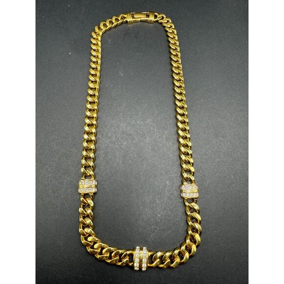 S.A.L. Swarovski Gold Clear Crystal Cuban Chain Link Chunky Statement Necklace - Picture 5 of 7